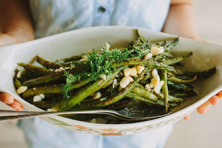 my darling lemon thyme: lemon-roasted asparagus + green bean salad with smoked paprika dressing 